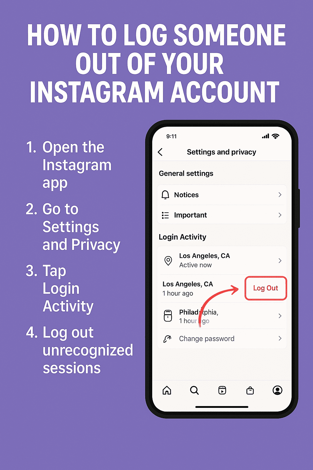how to log someone out your Instagram account